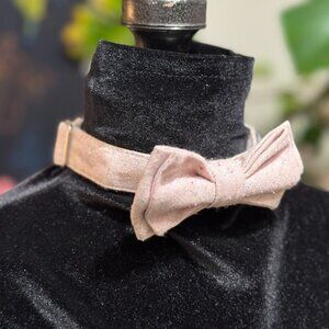 Pet Collar: Cotton & Linen Bow Tie Dog Collar, Pink